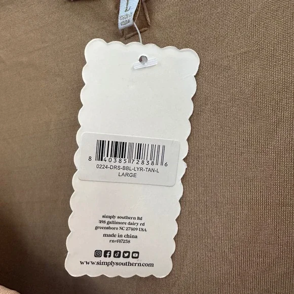 NWT Simply Southern Long Sleeve Tiered Bubble Mini Dress Puff Tan Brown Sz Large - Picture 6 of 12